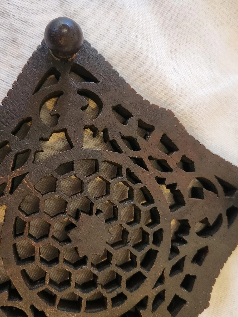 Vintage Wooden Trivet Hand Carved Ornate Kitchen Hot Plate Decor Made In India